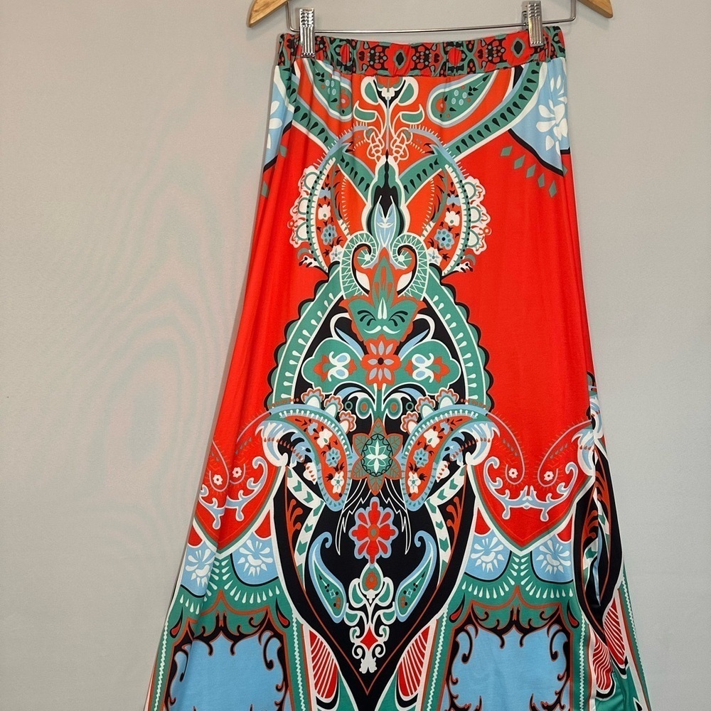 Women Size M Colorful Bohemian Maxi Skirt Paisley Boho Elastic Drawstring Exotic - Picture 5 of 8